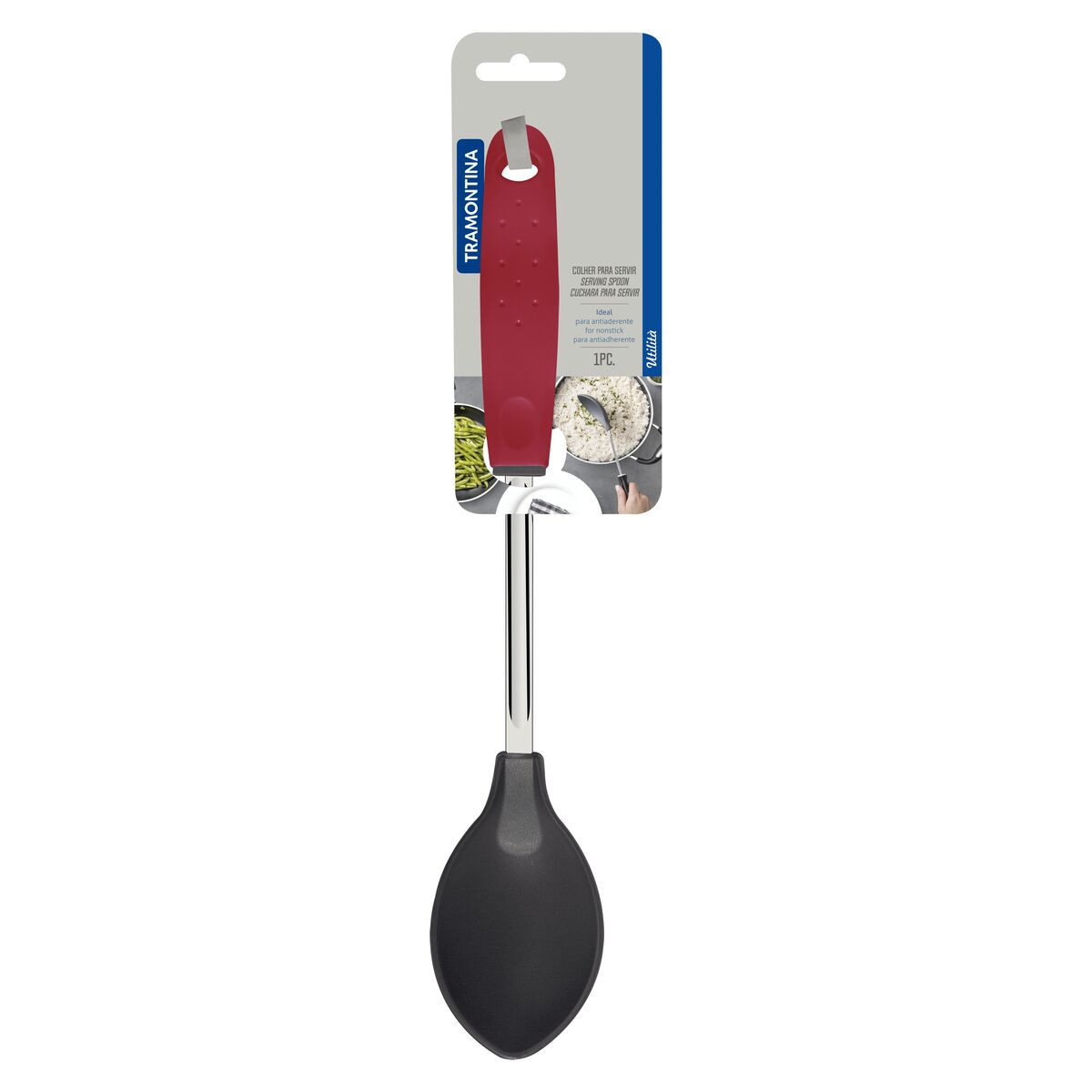 Tramontina basting spoon with red handle